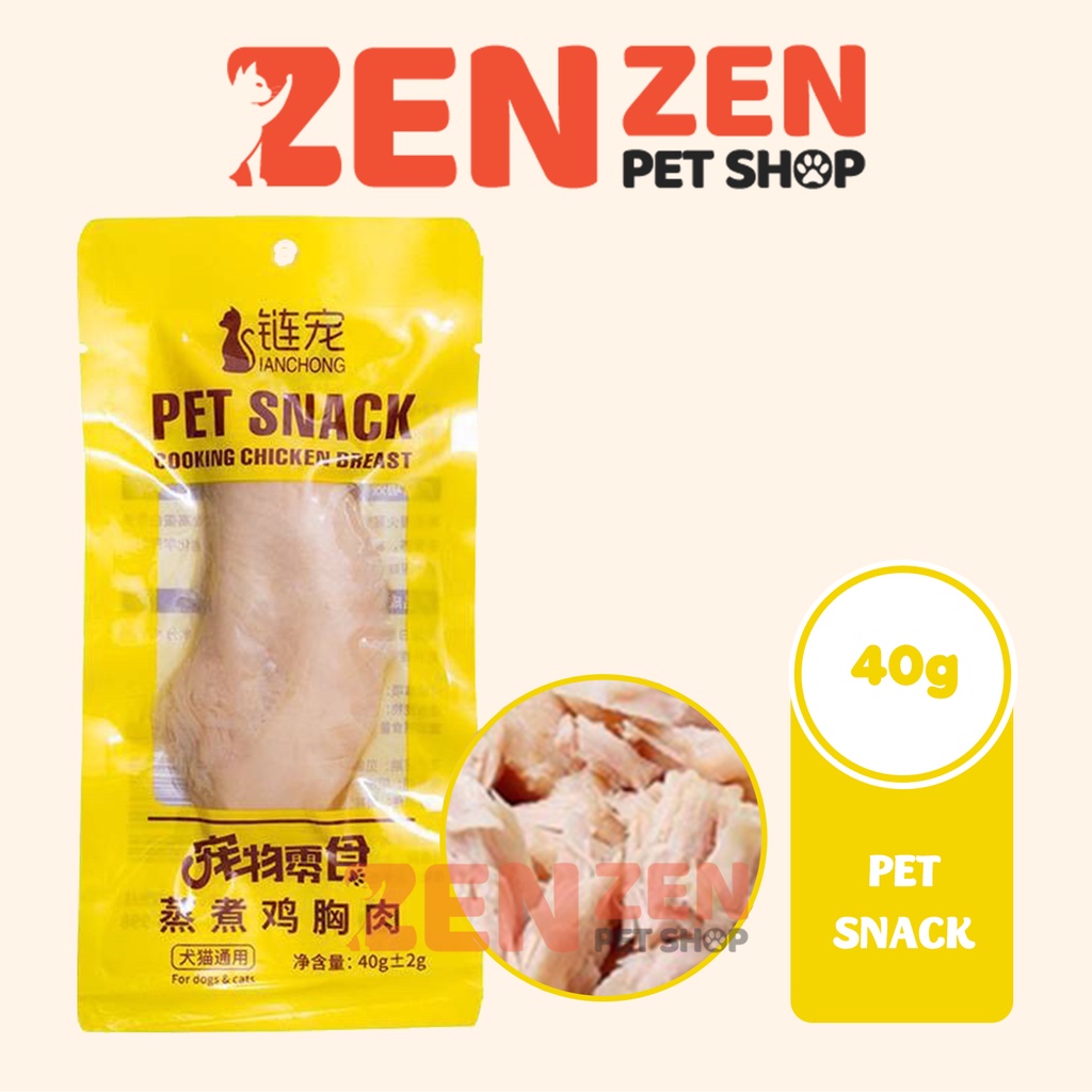 Ức gà hấp cho mèo đóng gói Pet Snack, ức gà luộc ăn liền cho mèo - gói 40g