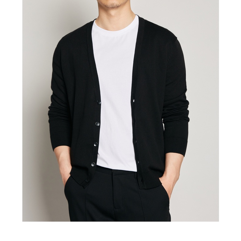Áo CARDIGAN nam mỏng, mở khuy, cổ chữ V, đáp da lộn khuỷu tay, chất cotton mềm mịn - CARDT22-03