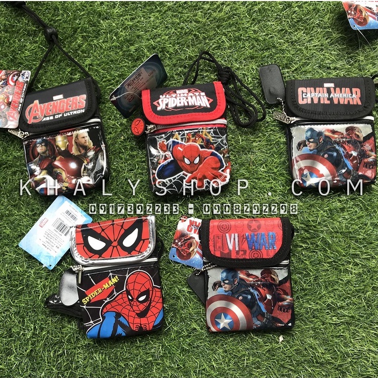 Túi đeo chéo hình Avengers,Spiderman có nắp đậy 2 ngăn cho trẻ em bé trai - (Thái Lan) - (10x14.5cm)