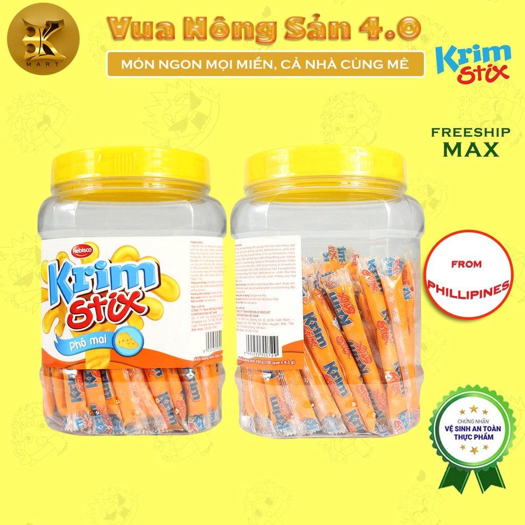 Kẹo phô mai tan chảy dạng que KRIM STIX (Hũ 100 que/ 430G)