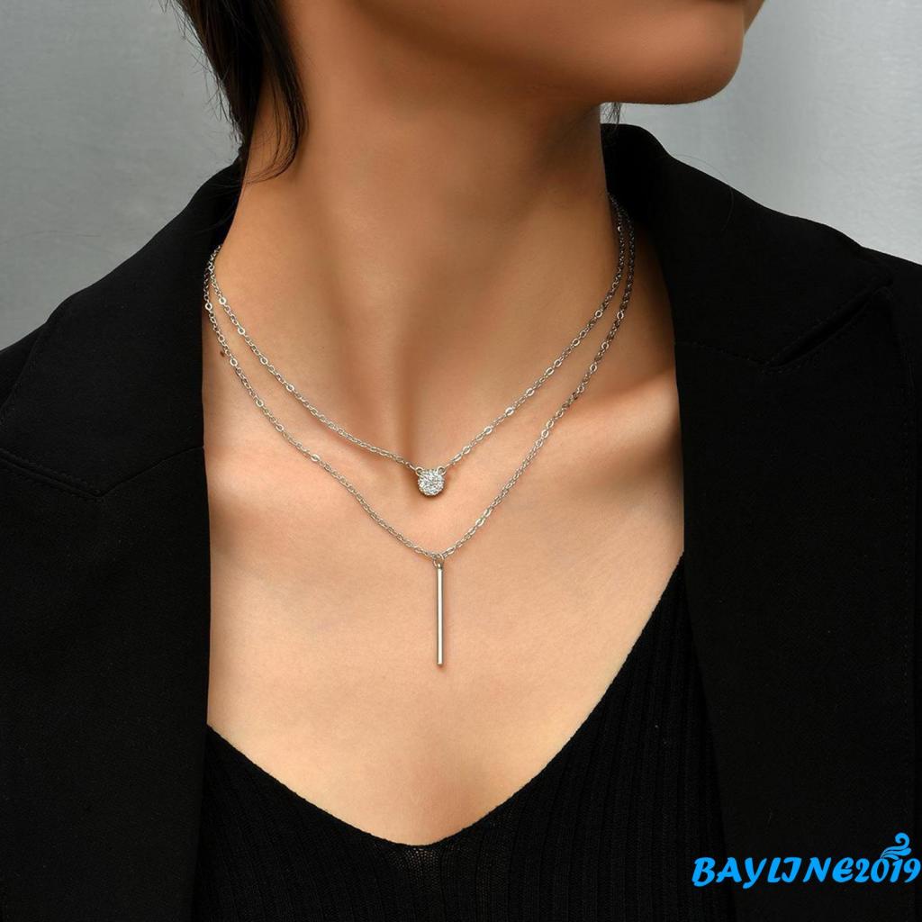 Vòng cổ Hai Lớp Mặt Tròn / Dài Đính Đá Thời Trang Dành Cho Nữ