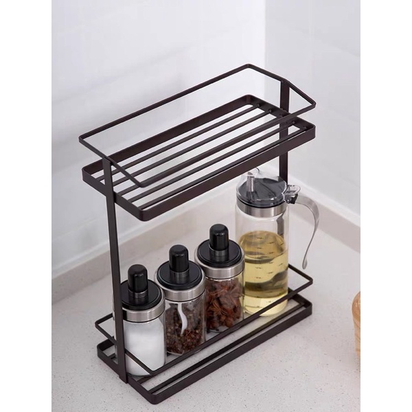 Kệ giàn gia vị inox sơn tĩnh điện thông minh 2 tầng dính tường/để bàn đa năng nhà bếp nhà tắm cao cấp siêu tiện lợi