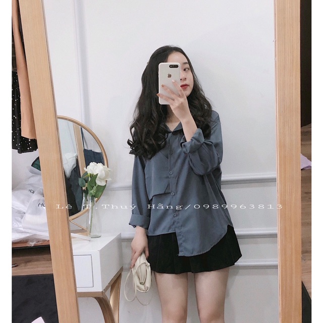 Áo somi cúc lệch