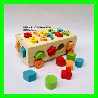 XE Ô TÔ KÉO THẢ KHỐI VÀ SỐ BẰNG GỖ CHO BÉ- Đồ chơi gỗ