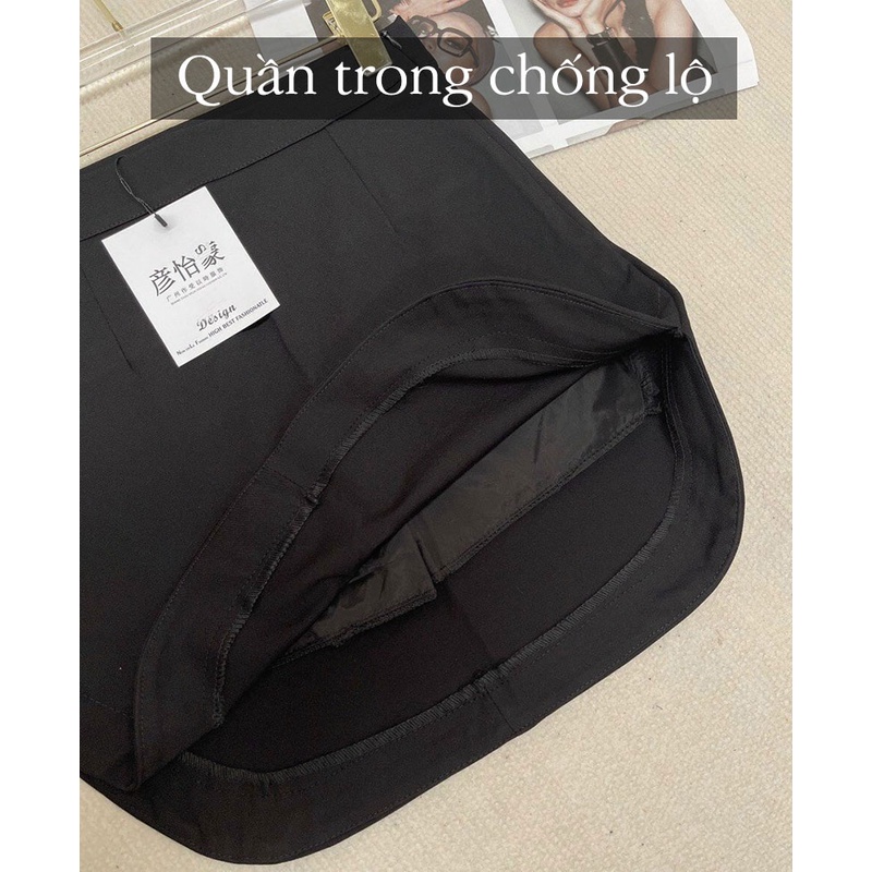 Chân váy chữ A vạt bầu, chân váy ngắn lưng cao ôm bó sát body màu đen V450