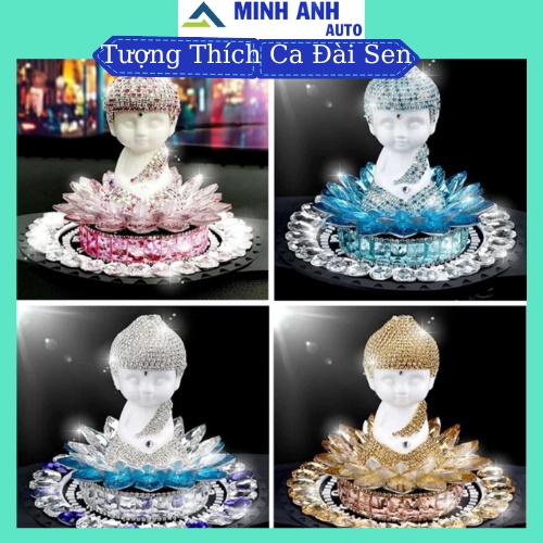 Tượng Phật Pha Lê Ngự Đài Sen Kèm La Bàn Phong Thủy Trang Trí Taplo Ô TÔ