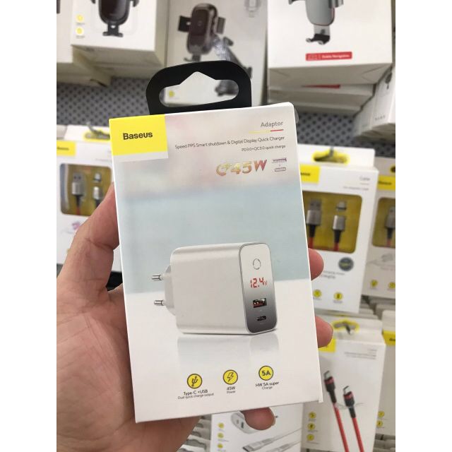 Củ sạc nhanh Baseus 45W QC4.0 + PD3.0 cổng Usb + PD hẹn giờ tự ngắt , Bảo hành 12 tháng