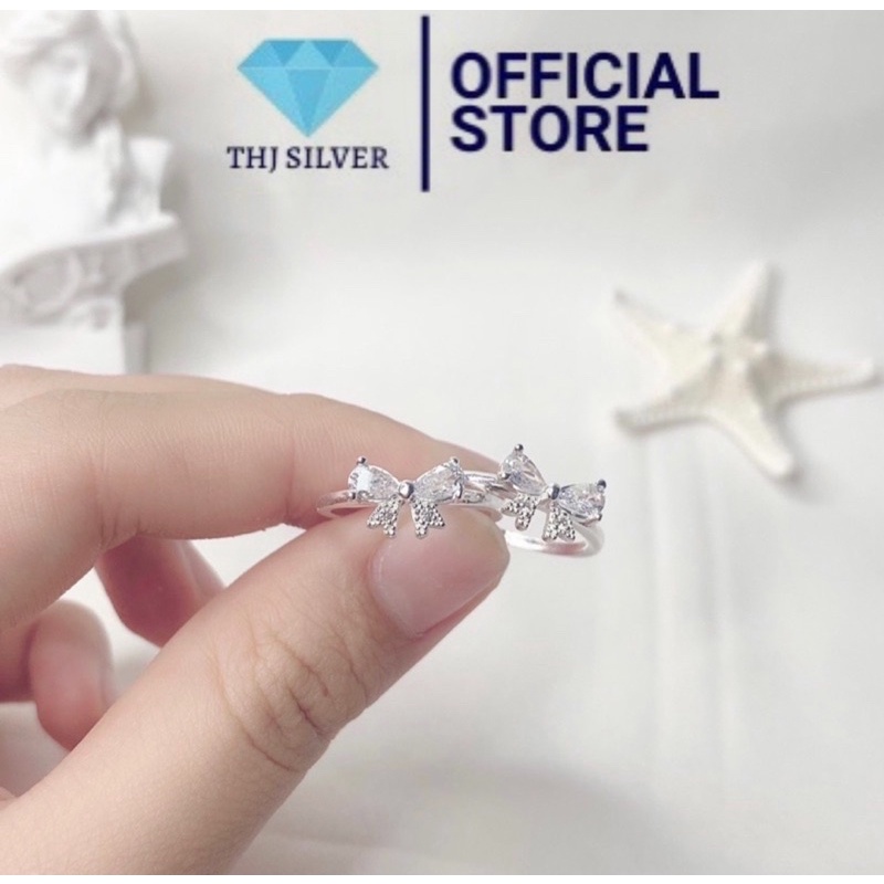 Nhẫn nữ nơ đá nhỏ xinh nhẹ nhàng -THJ SILVER