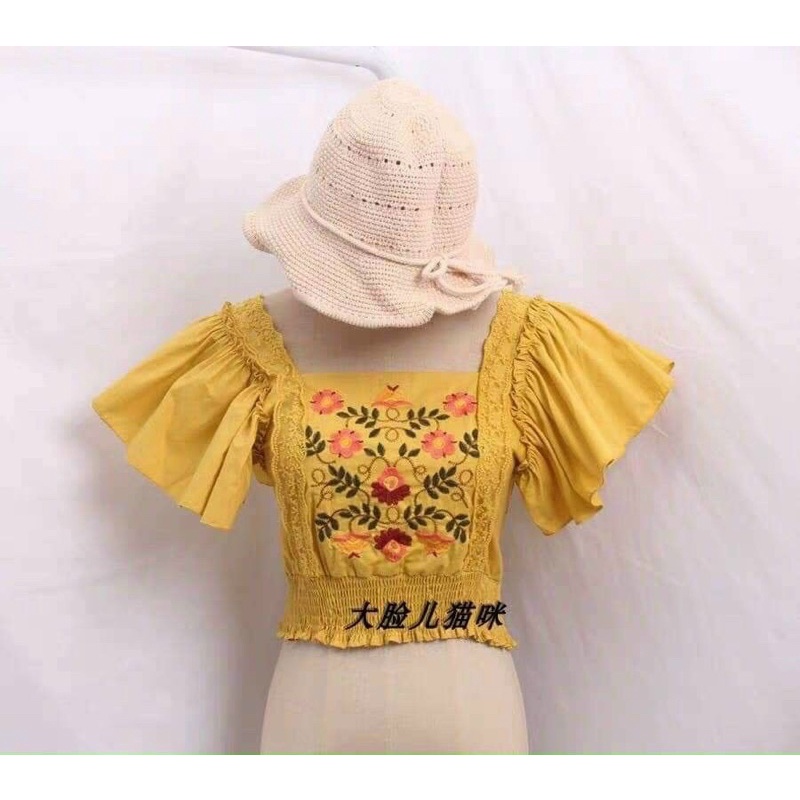 Áo croptop tay cánh tiên xèo xinh in hoa SL alohashop91