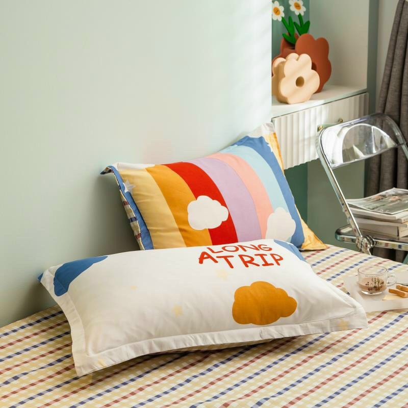 Bộ chăn ga Cotton Poly M2T Bedding chăn ga Hàn Quốc họa tiết Cầu Vồng Sau Mưa đủ size miễn phí bo chun