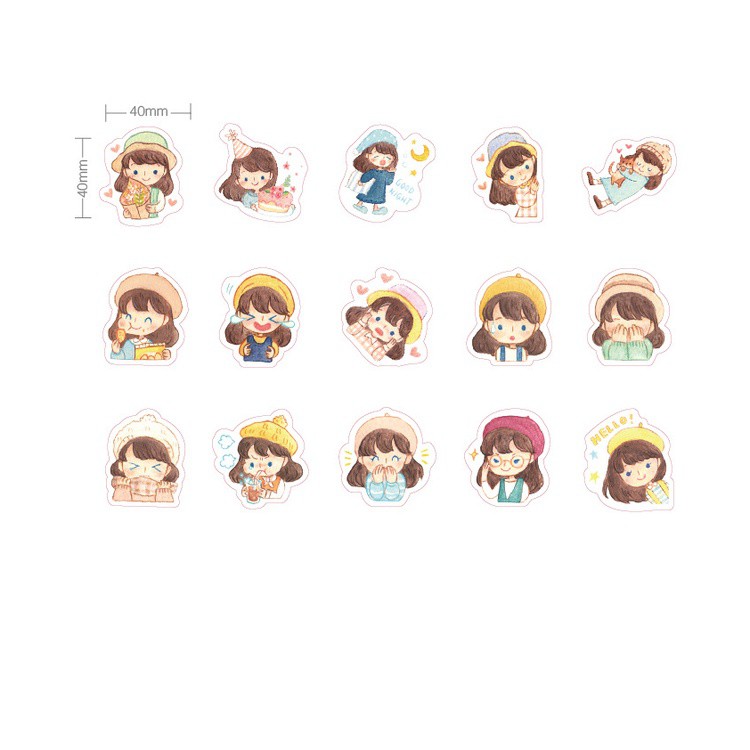 Set 46 chiếc sticker BÉ GÁI DỄ THƯƠNG xinh xắn trang trí sổ nè