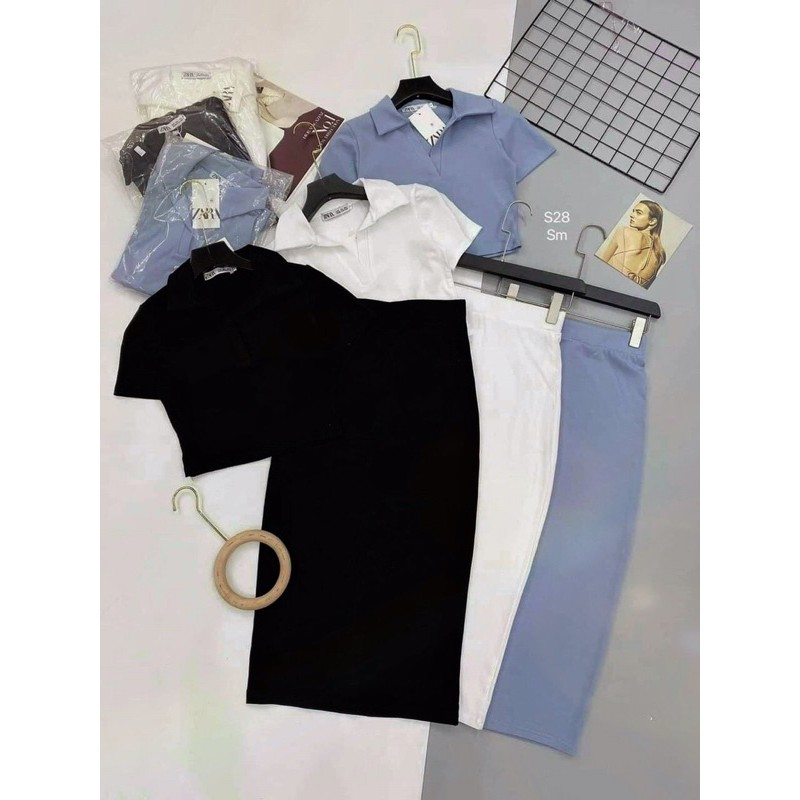 Set Váy Nữ Áo Croptop Mẫu Trơn Tay Dài Ôm Body Siêu Tôn Dáng - Hàng Có Sẵn