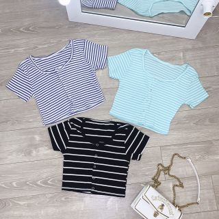 Áo croptop sọc nút bấm ( HÌNH THẬT )6