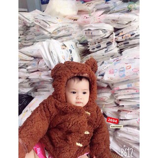 Áo Khoác Lông Có Mũ Hình Tai Gấu Cho Bé Trai Bé Gái