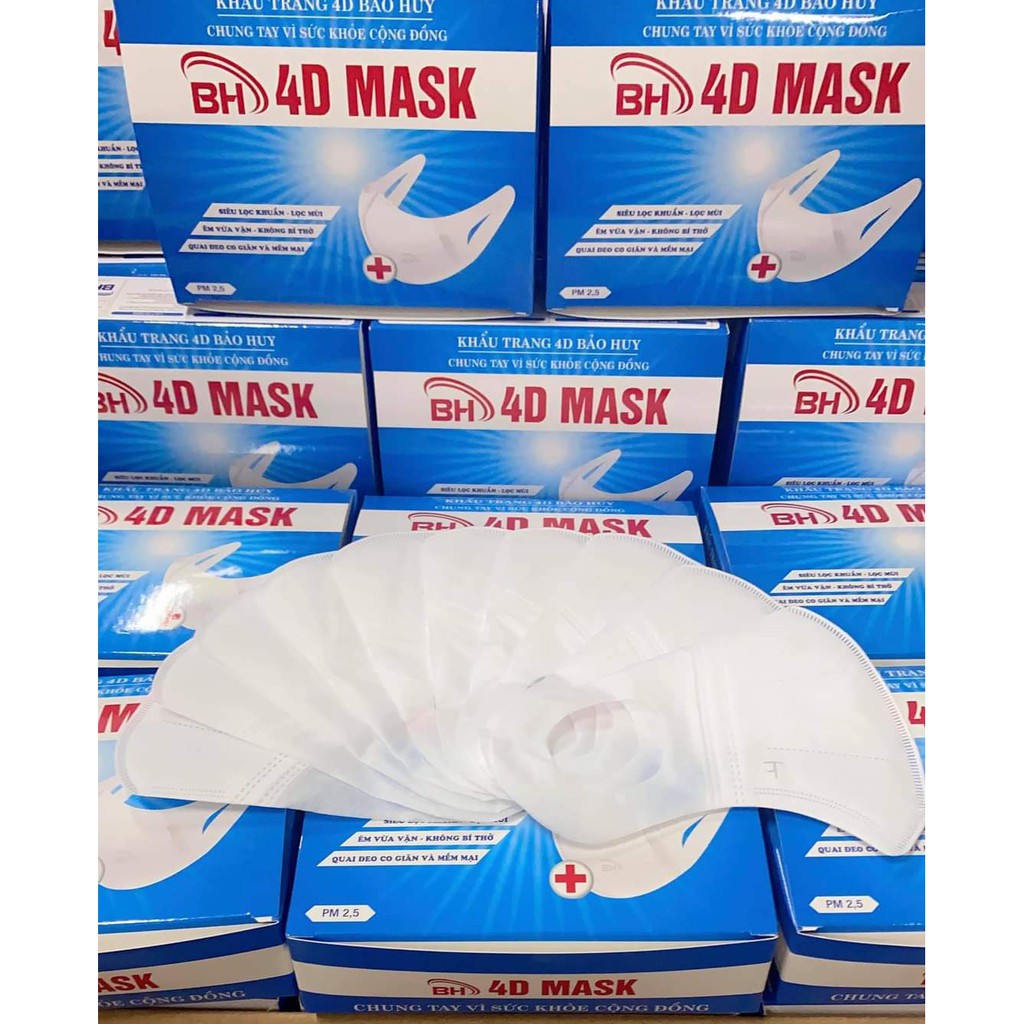 Khẩu Trang 4D Mask Bảo Huy Công Nghệ Nhật Bản Chống Giọt Bắn, Khói Bụi Hộp 50 cái