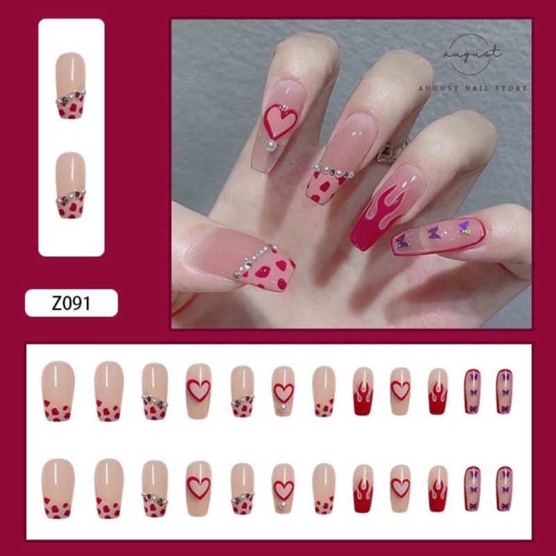 Mã Z051 - Z100 Set 24 móng tay giả gắn charm kèm keo dán móng chuyên dụng