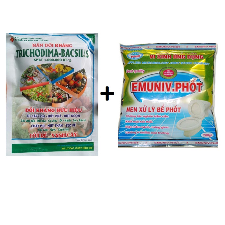 Combo men vi sinh Emuniv 200gr + nấm đối kháng TRICHO 50gr dùng ủ phân hữu cơ đậu nành
