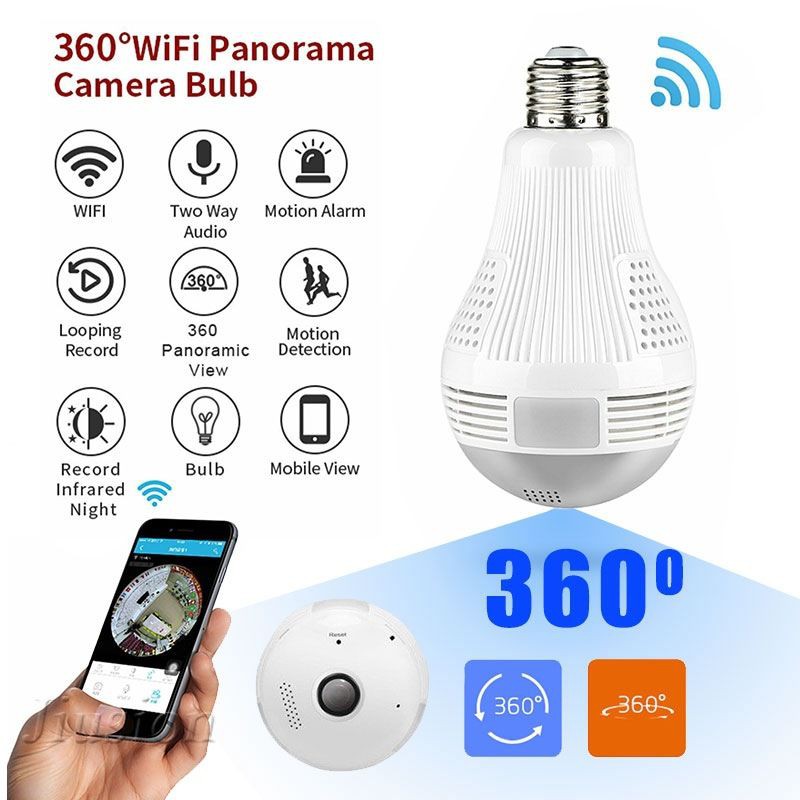 Camera Ip Wifi Panoramic Hình Bóng Đèn Mắt Cá Xoay 360 Độ 3mp Với Ir Yoosee App