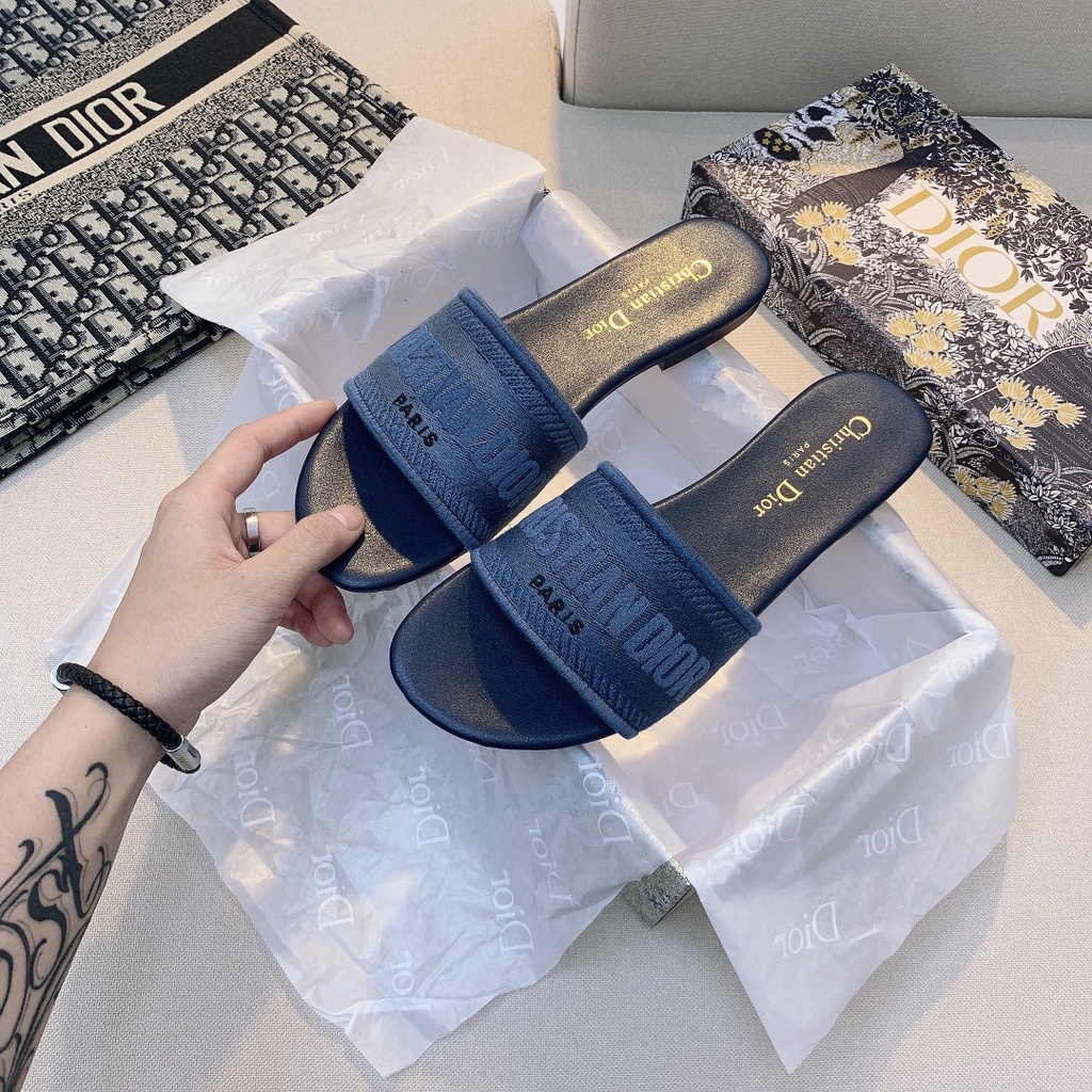 No Box - Dép Cotton Họa Tiết Thêu DWAY Màu Xanh Dương Ngôi Sao Nam Cực Cho Nữ