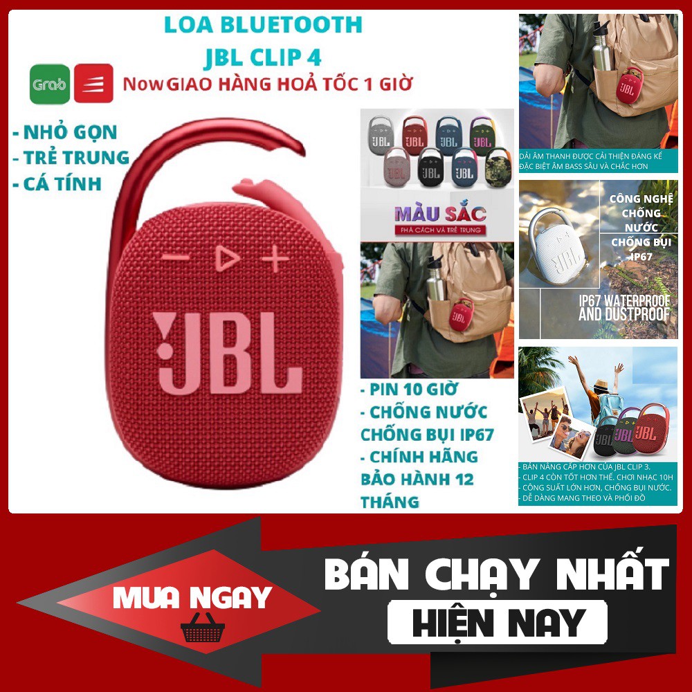 [Trend]Loa BLUTOOTH JBL Clip 4  5.1  Mini Clip4 Loa Trầm Ngoài Trời Chống Nước IP67 Di Động Có Móc - BẢO HÀNH ĐỔI MỚI