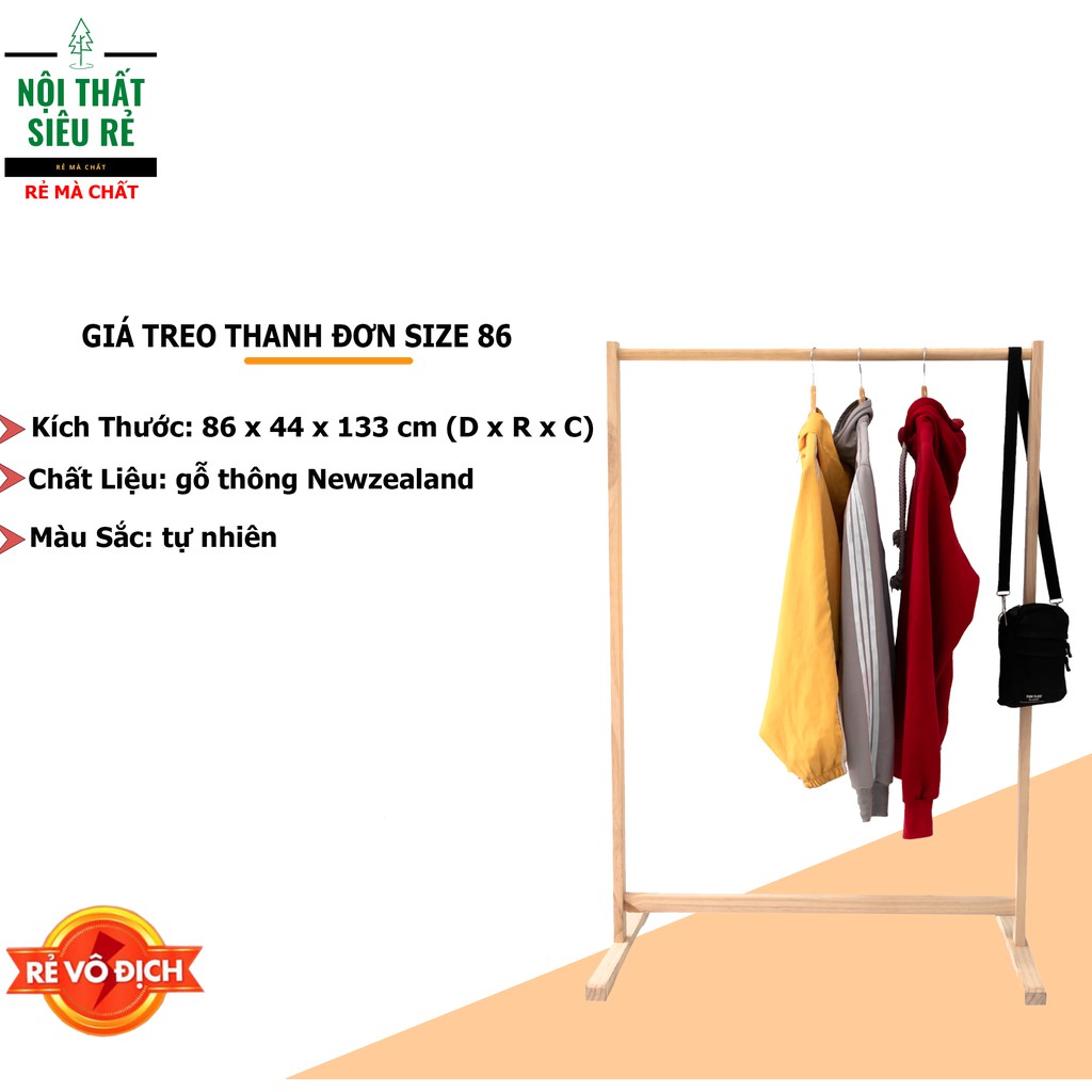 GIÁ TREO QUẦN ÁO THANH ĐƠN HÀN QUỐC 86 MÀU GỖ - SINGLE HANGER 86 NATURAL