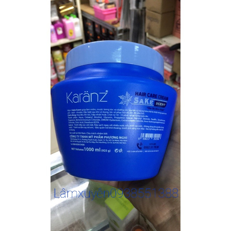 Hấp dầu kem ủ Karanz 1000ml Hair Care Cream Sake scent  phục hồi giữ màu siêu thơm suôn mềm óng
