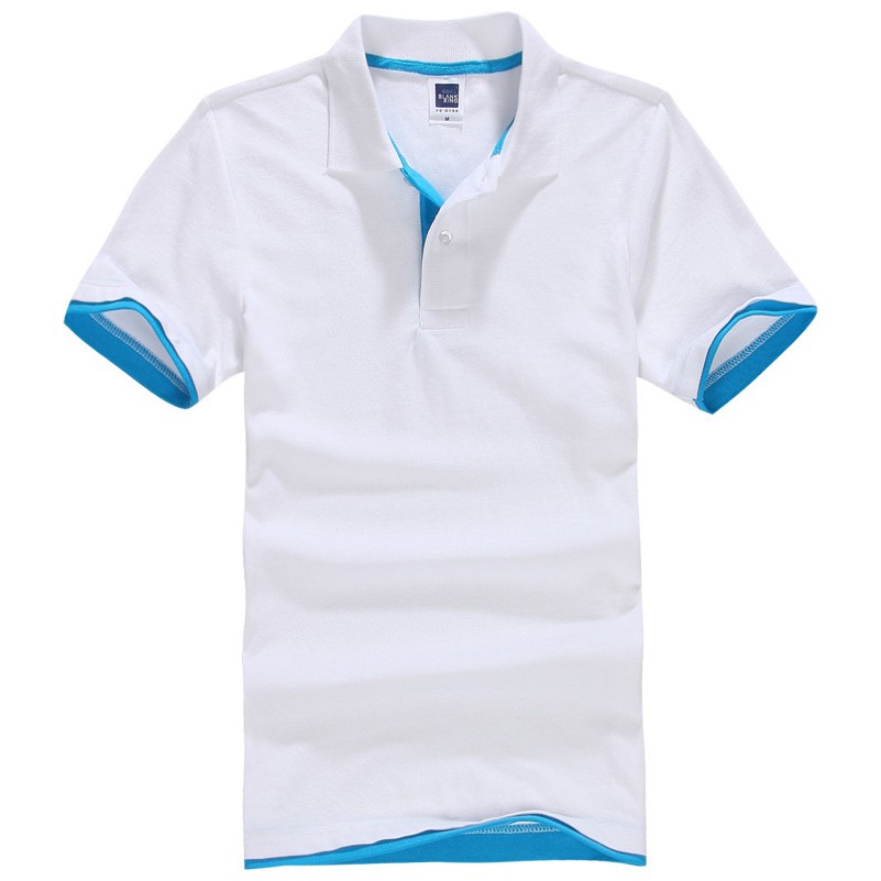 Áo thun polo nam có cổ ngắn tay vải cotton cá sấu PL2M màu trắng viền xanh biển