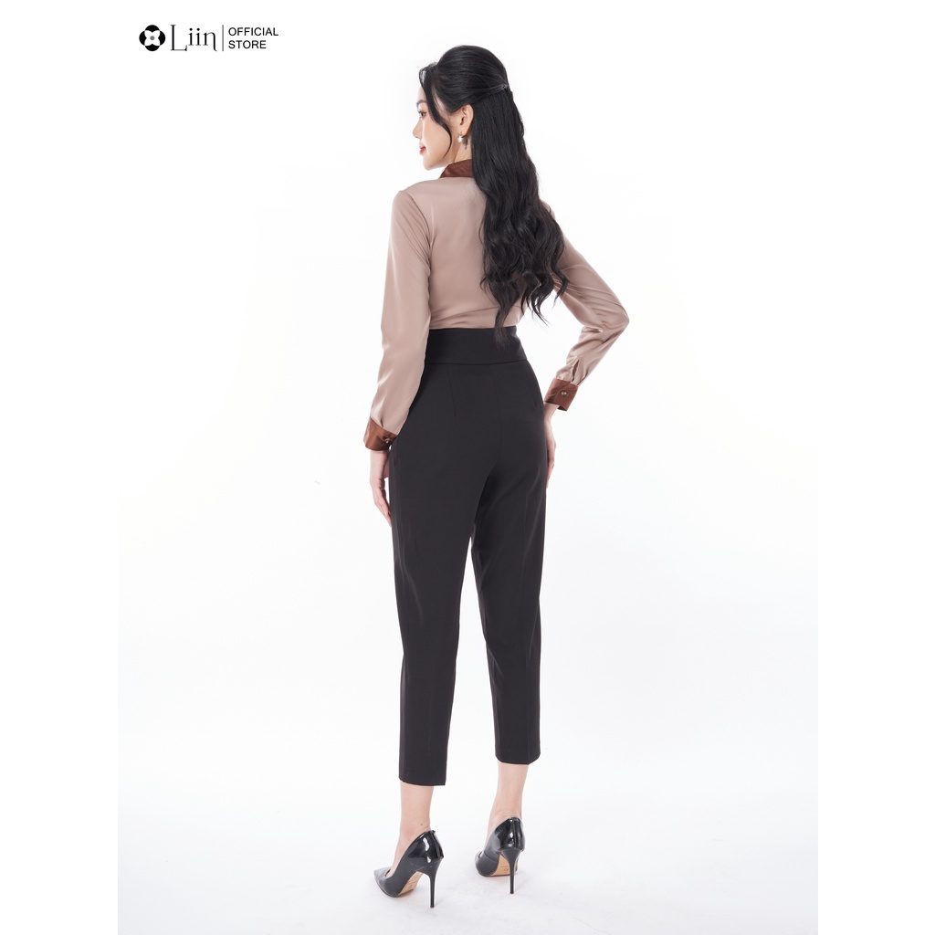 Áo sơ mi nữ cao cấp linbi basic trơn không bóng nâu mix màu sang chảnh, dễ phối đồ liin clothing SM3934