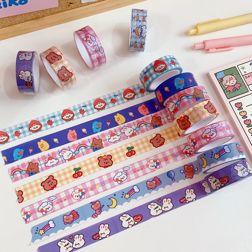 &lt;Video Review&gt;Băng Keo Dính Washi Tape DIY In Họa Tiết Gấu Thỏ Trang Trí Sổ Tay Nhật Kí Khay Đựng Bút Teeci591