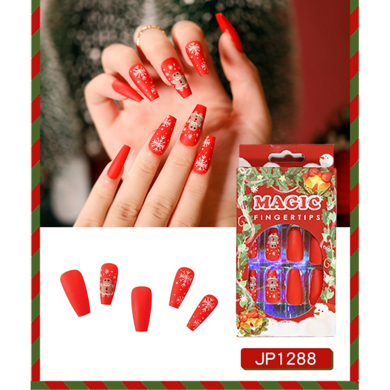 Set 24 Móng Tay Giả Họa Tiết Giáng Sinh Dễ Thương