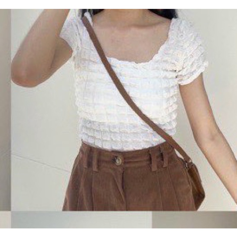 Áo Croptop Xốp Tay Ngắn Cổ U