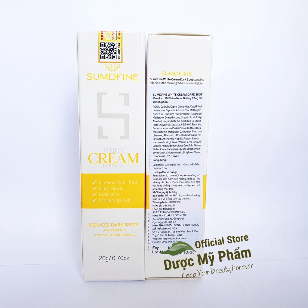 Kem dưỡng trắng da giảm thâm nám SUMDFINE WHITE CREAM DARK SPOT 20g