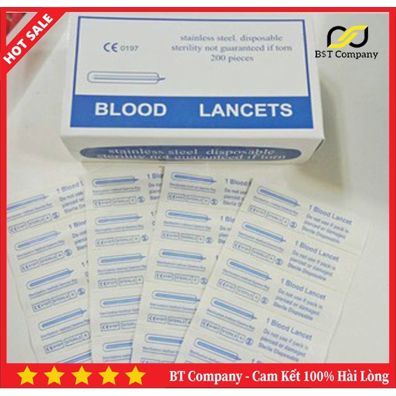 Kim Chích Mụn Hộp 200 Chiếc Lancets 2 Màu Xanh Dương