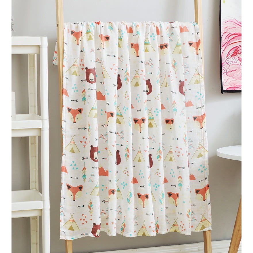 Khăn Tắm Xô Muslin Swaddle Organic Cotton Khổ Lớn 120x120cm Cho Bé - Khăn Tắm Đa Năng Cho Bé