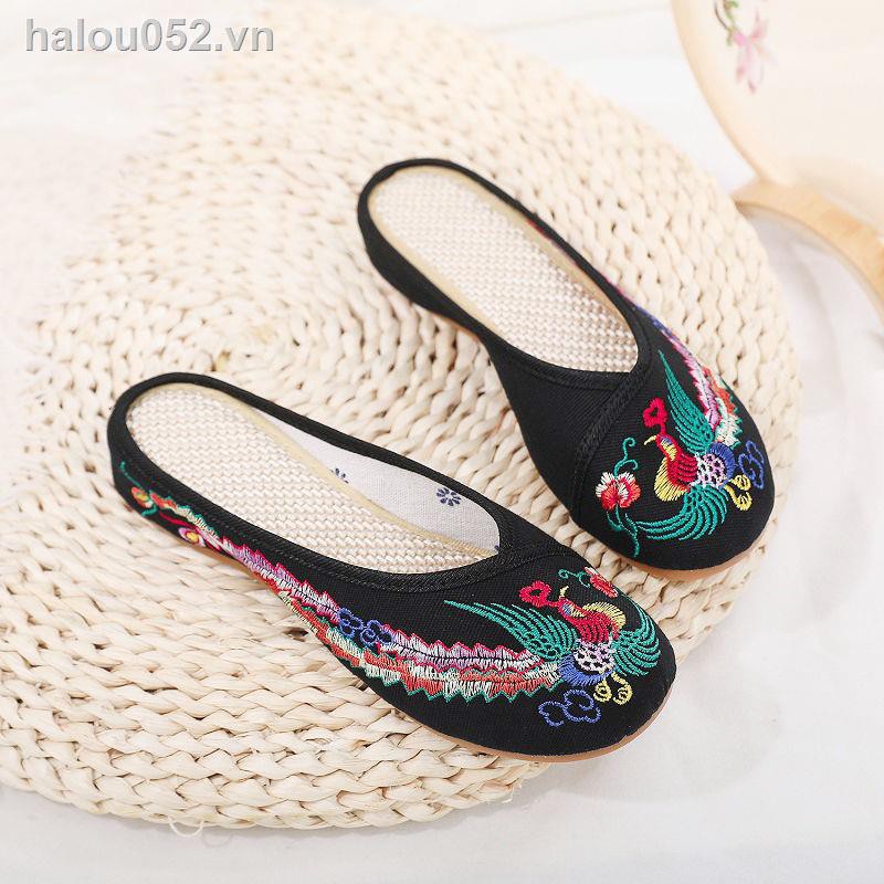 Giày Lười Thêu Họa Tiết Phong Cách Bắc Kinh Cổ Điển Thời Trang Mùa Hè Cho Nữ