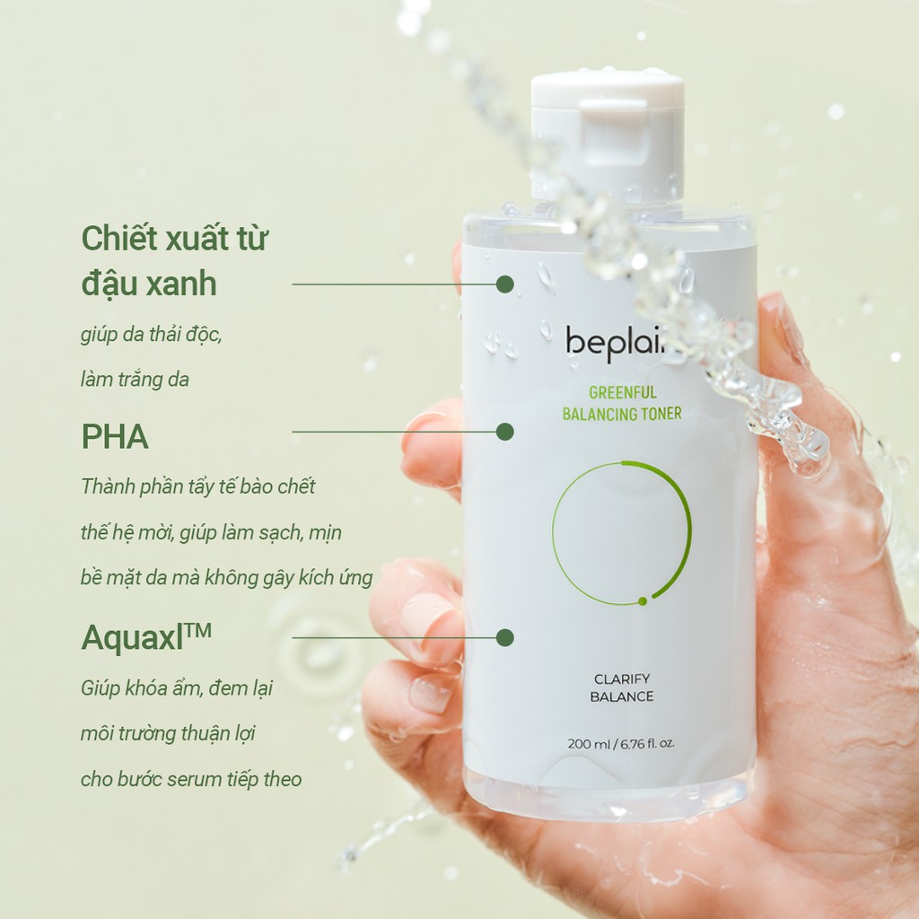 Toner beplain Chứa PHA, làm sạch dịu nhẹ và cân bằng độ pH cho da Greenful Balancing 200mL