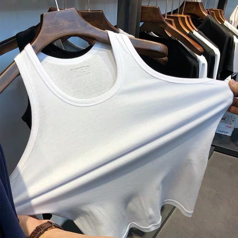 Áo vest nam mùa hè 100% cotton thanh niên gầy kéo dài đáy quần sling ôm vừa vặn thể thao