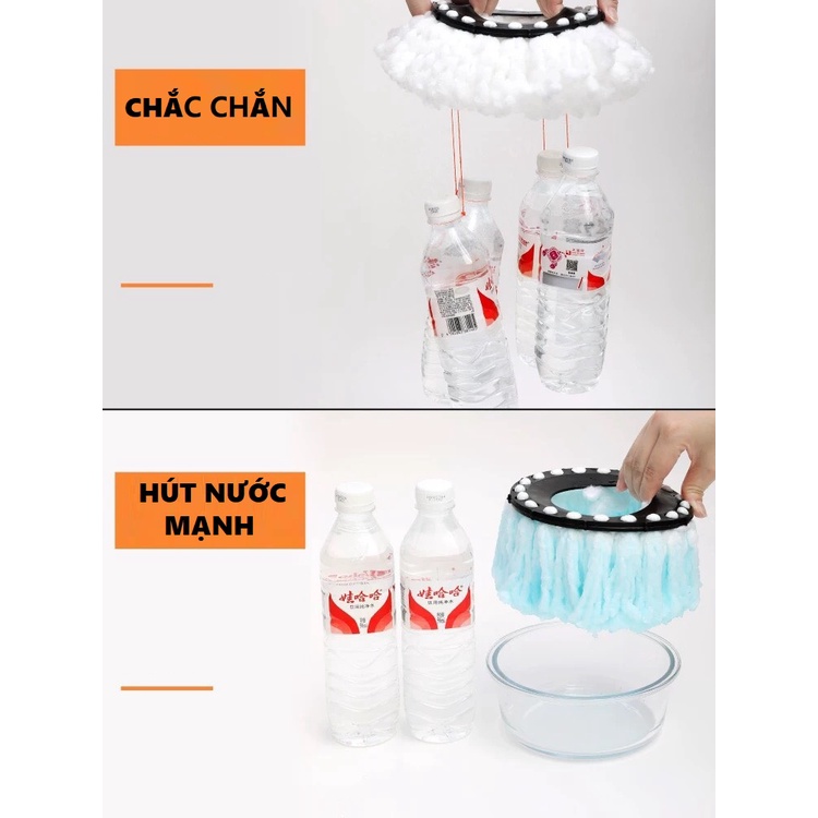 Bông lau nhà, set 2 bông lau cho cây lau nhà xoay 360 độ, thấm hút tốt, phù hợp mâm xoay 16cm
