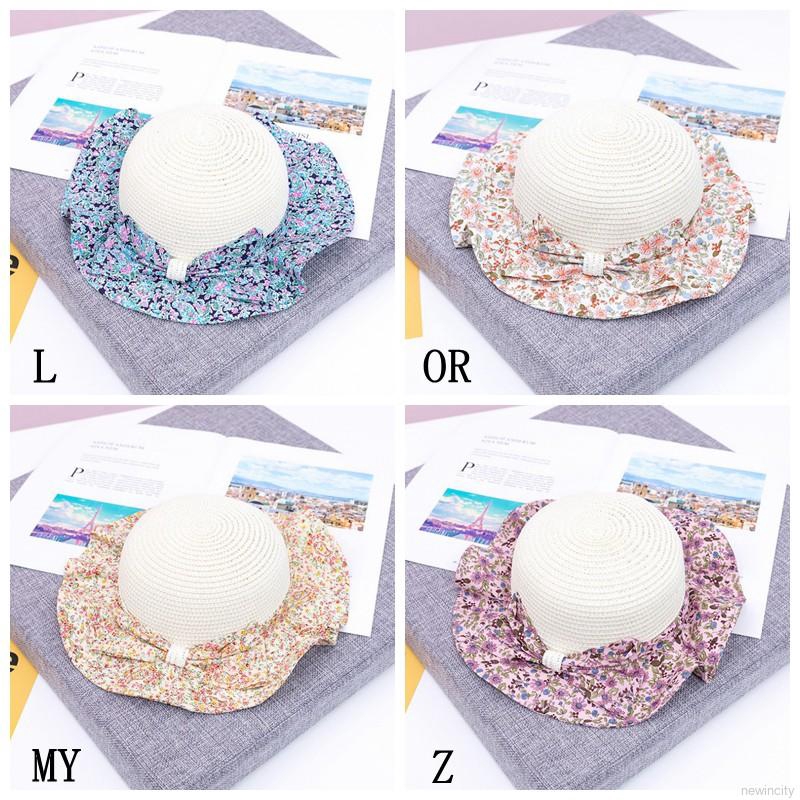 Nón cối phối nơ hoạ tiết hoa phong cách Hàn Quốc cho bé