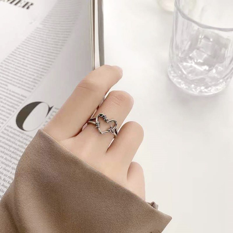 Nhẫn MANYUE mạ bạc 925 đính trái tim phong cách Hàn Quốc xinh xắn cho nữ