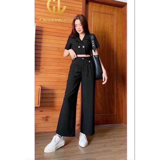 [Miễn Phí Ship 2022] SET BỘ TÂY QUẦN SUÔNG DÀI, ÁO CỔ VEST CROPTOP MẶC ĐI CHƠI CÁ TÍNH