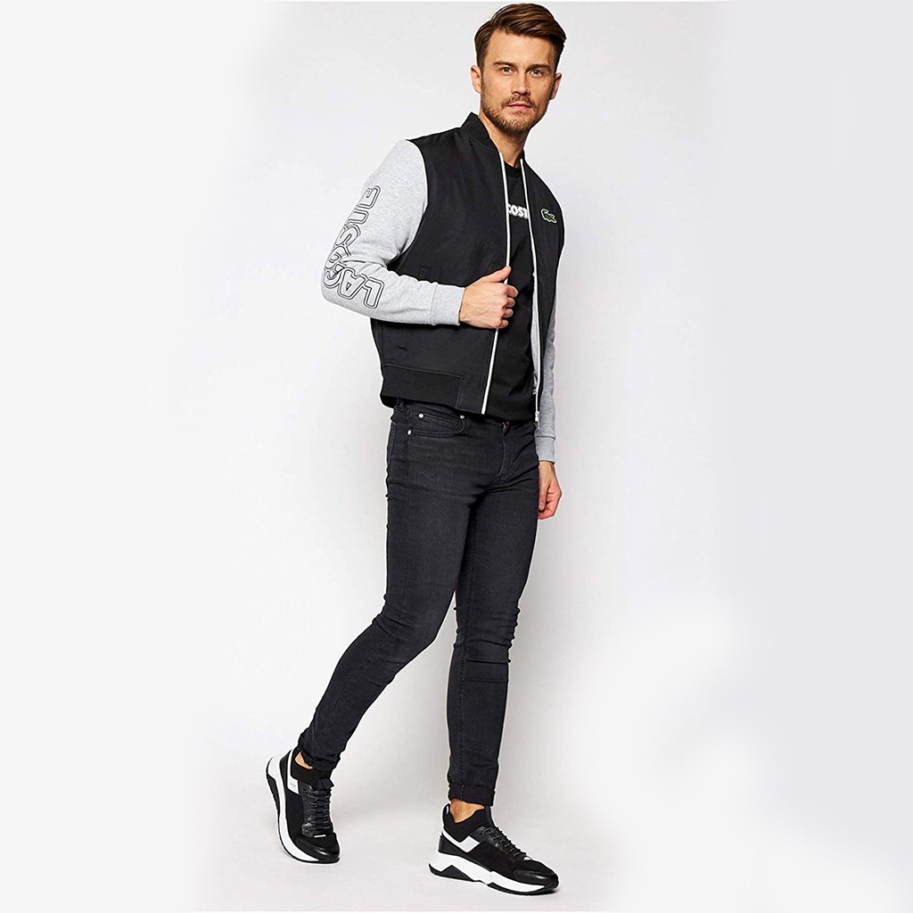 Áo khoác Lacoste SPORT Two-Tone Print Fleece Zip Teddy – Đen/Ghi xám