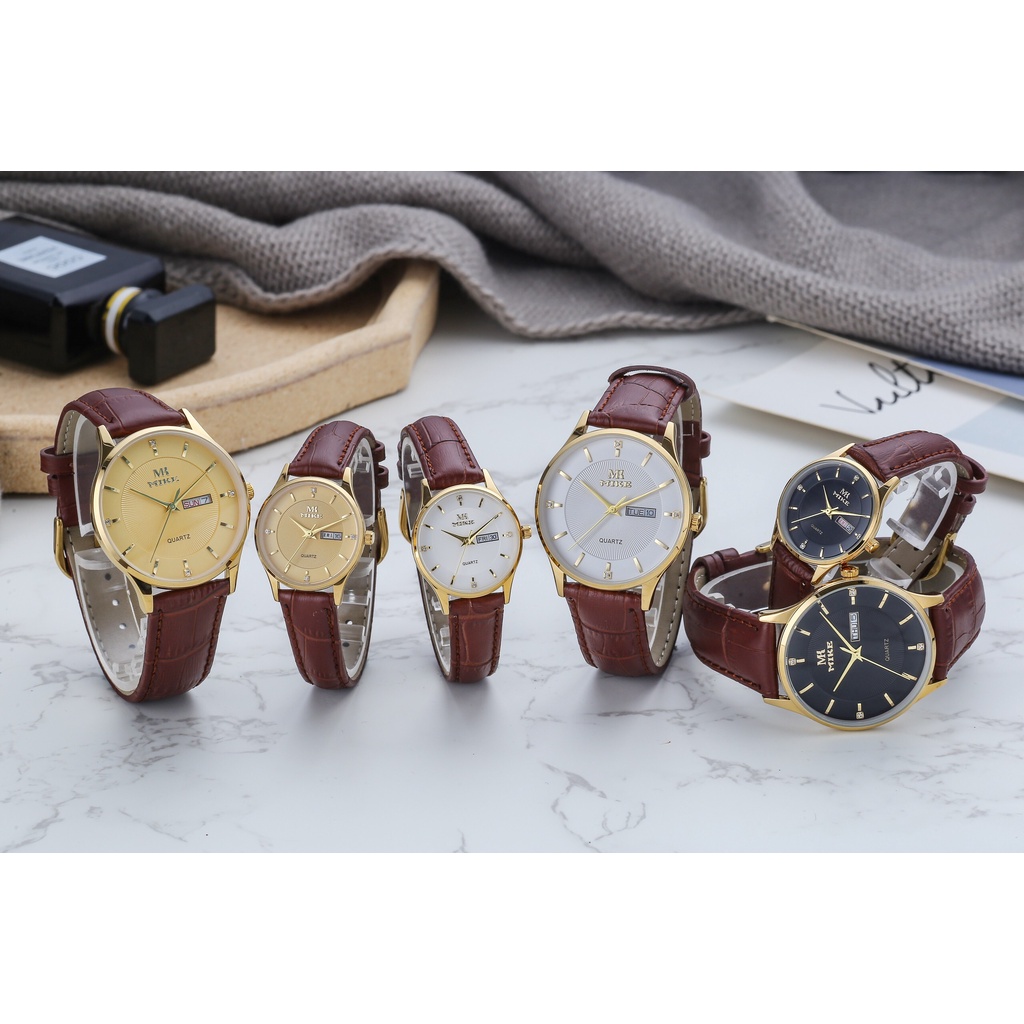 Đồng hồ nam nữ, đồng hồ cặp đôi chính hãng Mike 8390 dây da mặt tròn, chống nước, bảo hành 12 tháng