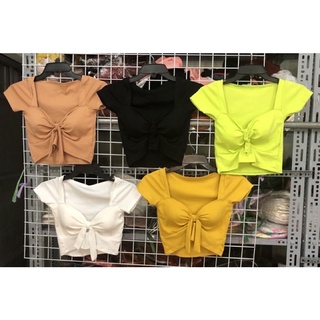 Áo thun body tay ngắn cột nơ truớc ngực kèm mút ngực