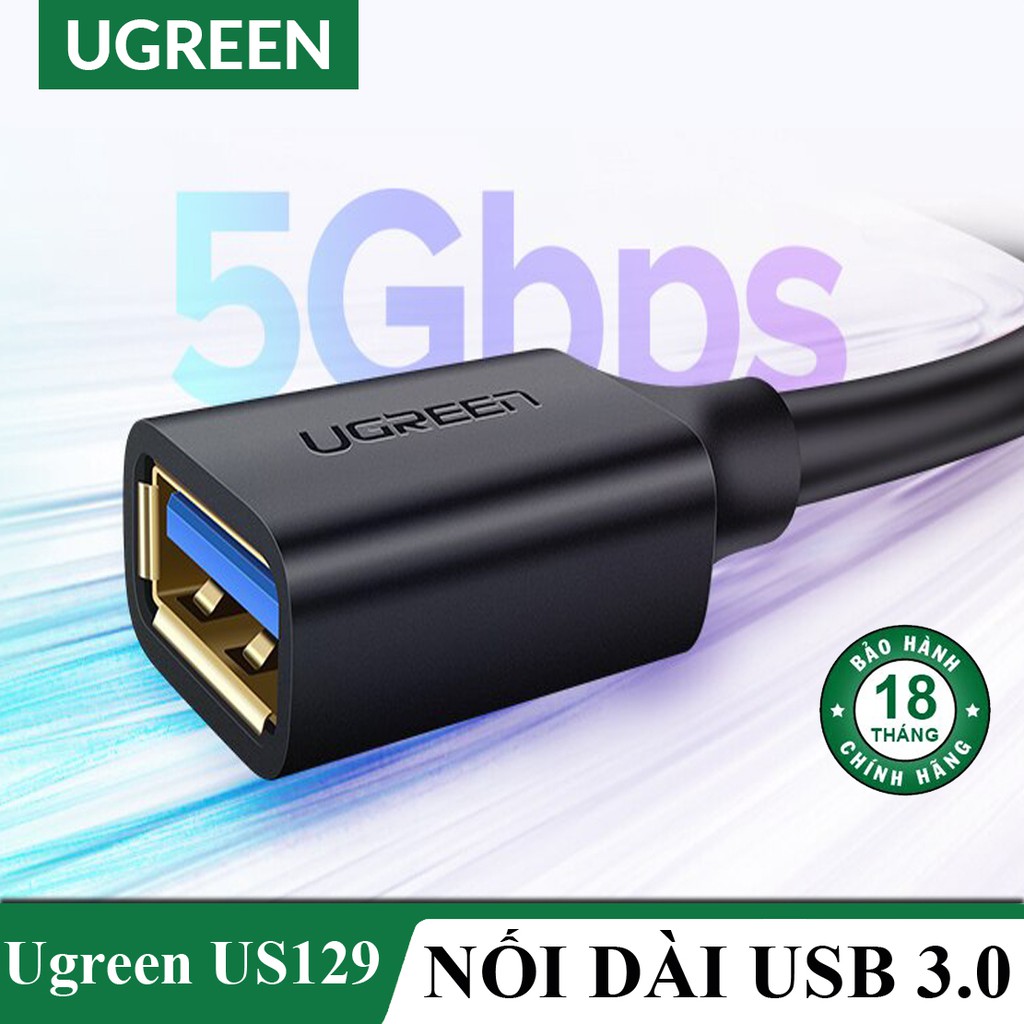 Cáp Nối Dài USB 3.0 Jack Cắm Mạ Vàng 24k UGREEN US129 - Chính Hãng