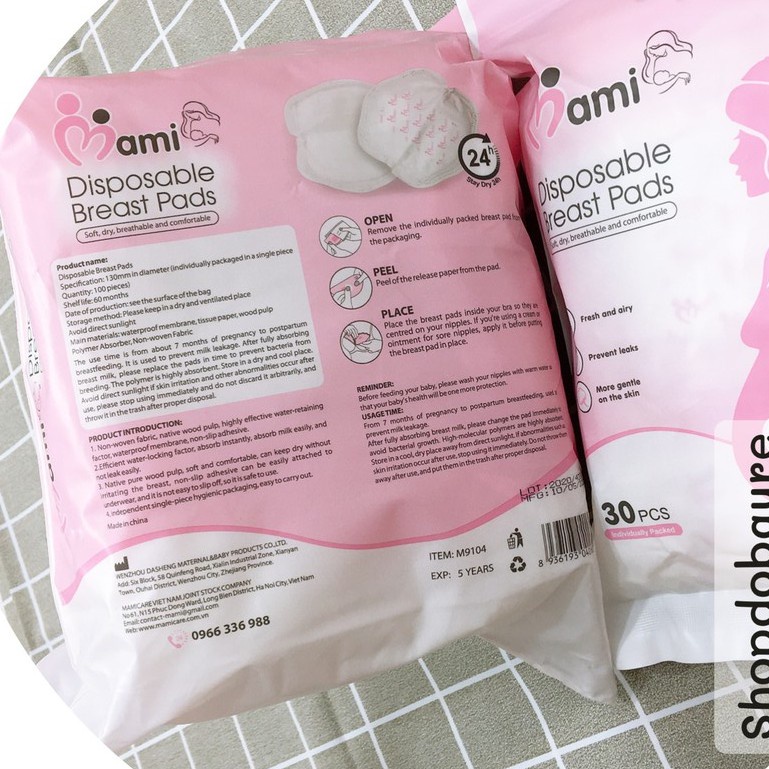 [Bịch to] Túi 100 miếng lót thấm sữa Mami mềm, êm, khô thoáng