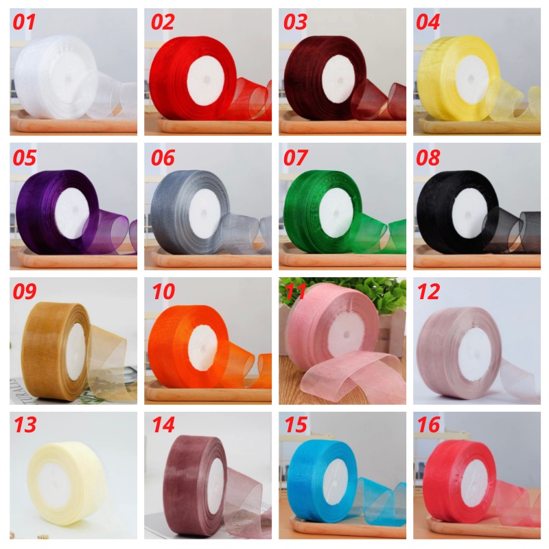 [Cuộn 45m] Ruy Băng Voan Trơn, Vải Organza Khổ 4cm Trang Trí Quà Tặng - Bó Hoa - Tiệc