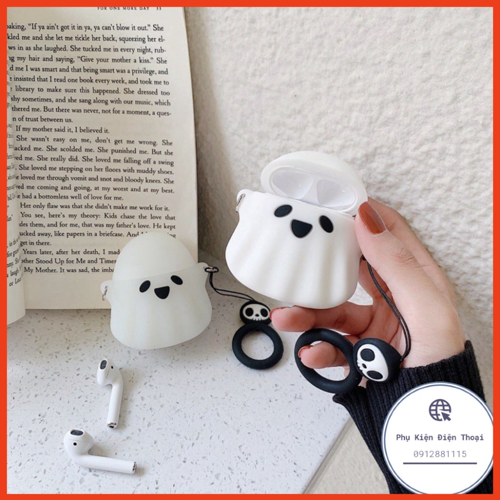 ☘️Tặng kèm móc tay☘️ Case bao airpod silicon 1 2 3 Pro Con Ma - Vỏ bọc đựng tai nghe không dây i11 i12...Airpods Ghost