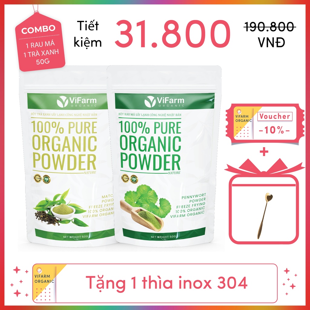 Bột Rau Má Nguyên Chất ViFarm 50Gram Organic 100%, Bột Rau Má Sấy Lạnh, Thanh Nhiệt,Mát Gan, Giải Độc Cơ Thể