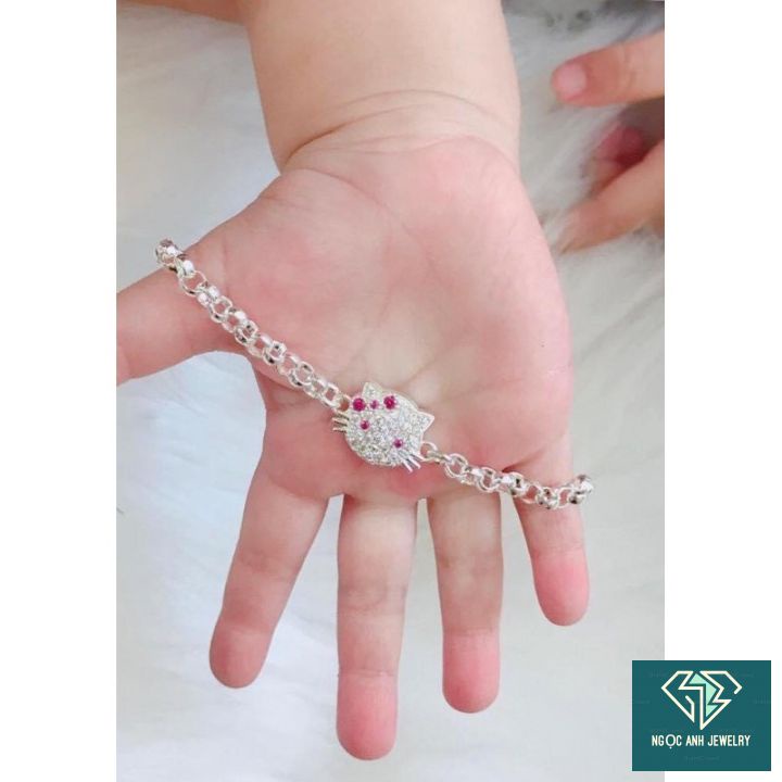 Lắc tay trẻ e. lắc tay mèo kitty bạc ta cho trẻ em - lắc tay trẻ con - Trang Sức Bạc 9999-g130